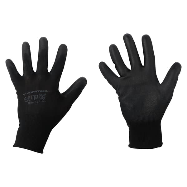 Polyesterhandskar med polyuretan, svarta, 12-pack, storlek 9, Vorstahl-kvalitet