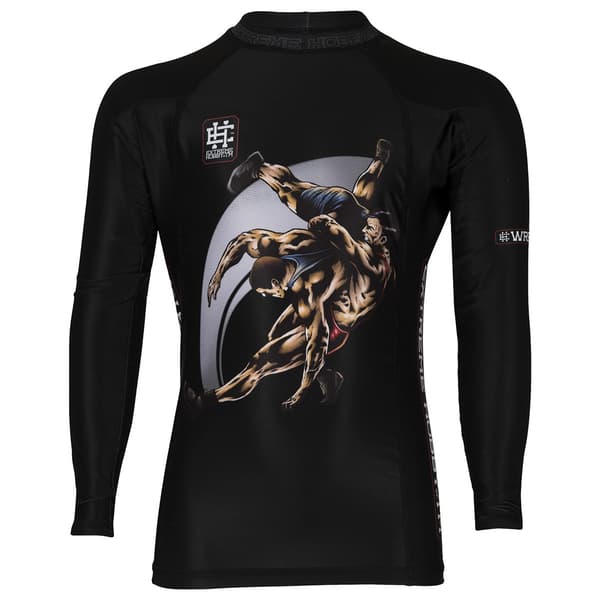 Langærmet rashguard til børn WRESTLING 164 SORT