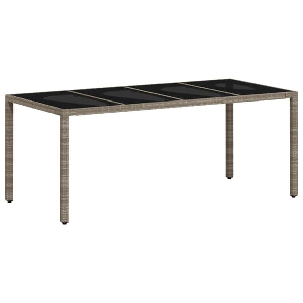 vidaXL Puutarhapöytä lasikannella harmaa 190x90x75 cm PE-rottinki
