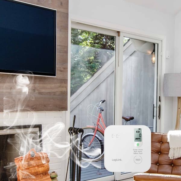 LogiLink kolmonoxiddetektor med sensor, 10 års batteritid, 85 dB larm