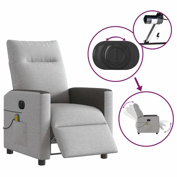 vidaXL elektrisk lænestol med massagefunktion, grå, stof