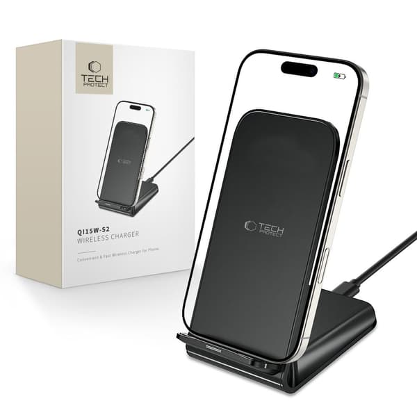 15W induktiv smartphone-oplader i form af et stativ - sort
