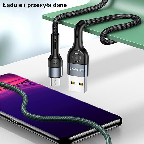 USAMS Flätad kabel U55 2A USB-A till Micro USB 1m Grön
