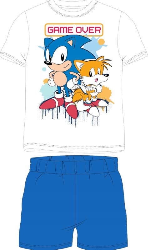 Sonic kortærmet drengepyjamas shorts hvid 110
