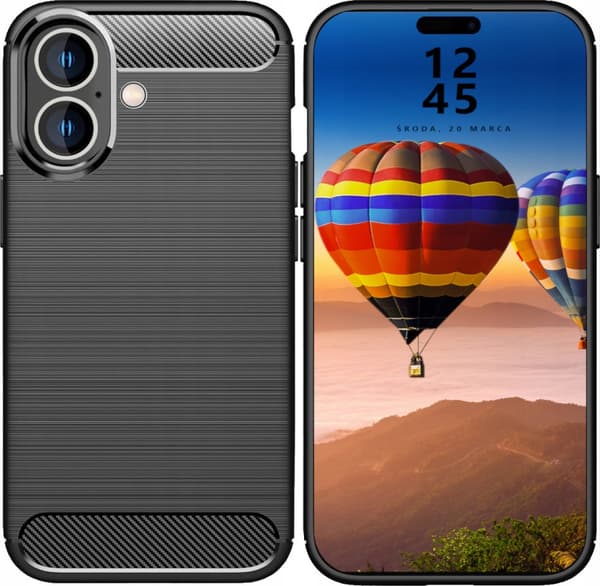 Etui til iPhone 16 CARBON CASE COVER SORT CASE + GLAS