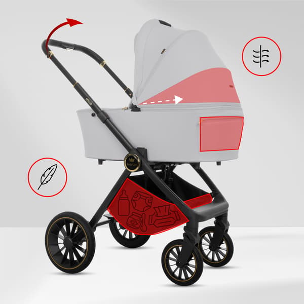 BabyLux ROSSO 2-i-1 klapvogn, gondol, let, foldbart sæt