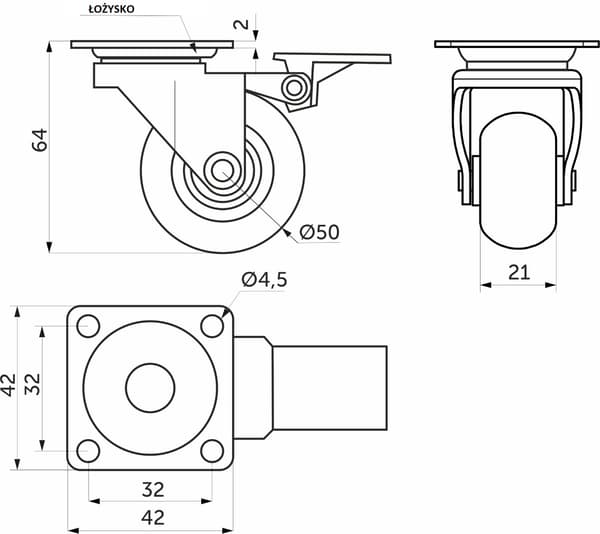 SVÄNGBART GUMMILJÖR Ø50 mm MED BROMS, TRANSPARENT, för AKS-möbler