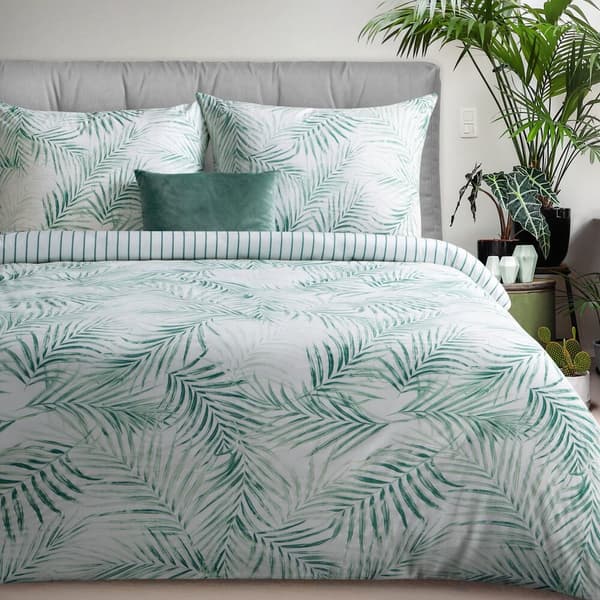 RAYA-vuodevaate raidat lehdet minttu 140x200 satiini