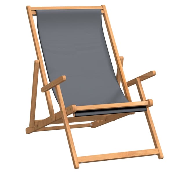 vidaXL foldbar strandstol massivt teaktræ grå