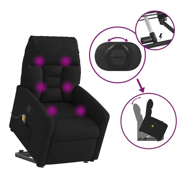 vidaXL massagestol med løftefunktion, sort, mikrofiber