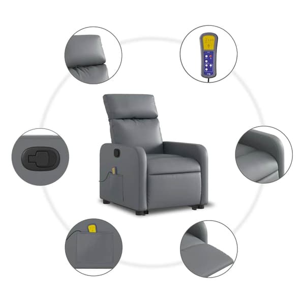 vidaXL Lyftbar massagefåtölj, grå, konstläder