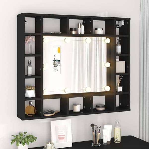vidaXL spejlskab med LED-belysning sort 91x15x76,5 cm