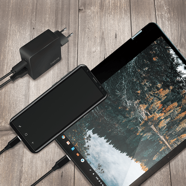LogiLink USB-reseadapter 1xUSB-C PD + 1xUSB-A QC 18W snabbladdning