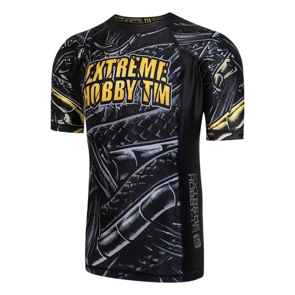 Kortærmet rashguard børn BONE CRUSHER 128 SORT