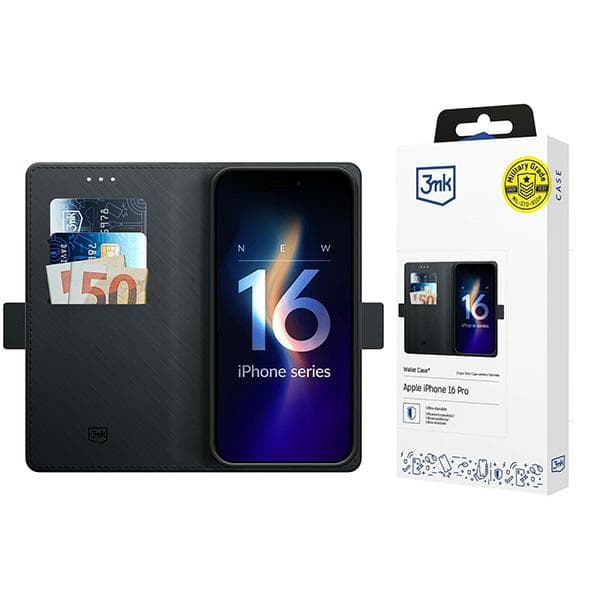 3MK-lompakkokotelo iPhone 16 Pro Maxille, musta