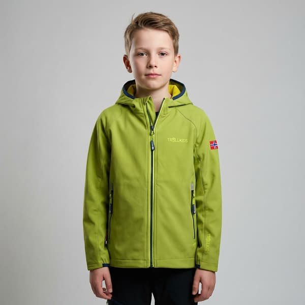 Trollkids Kvalvika softshelljacka barn med hætte, regntæt, gul, 110