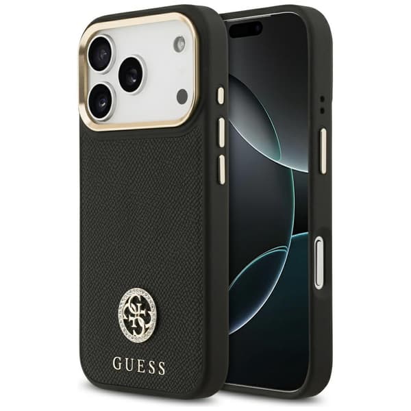 Guess MagSafe-etui med kornet strass-logo til iPhone 17 Pro, sort