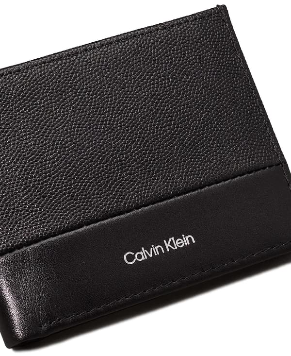 CALVIN KLEIN herrepung vandret sort ægte læder til kort og mønter RFiD
