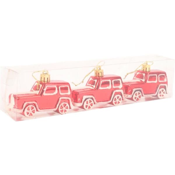 Julkulor med bilar - Plast, Röda, 8 cm - Set om 3