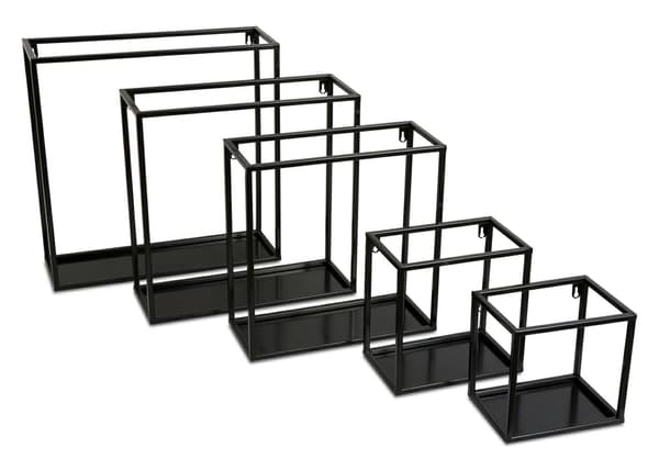 Væghængende hylde, sort metal, 35 cm