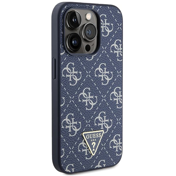 Guess 4G Triangle Metal Logo Cover til iPhone 15 Pro, Blå