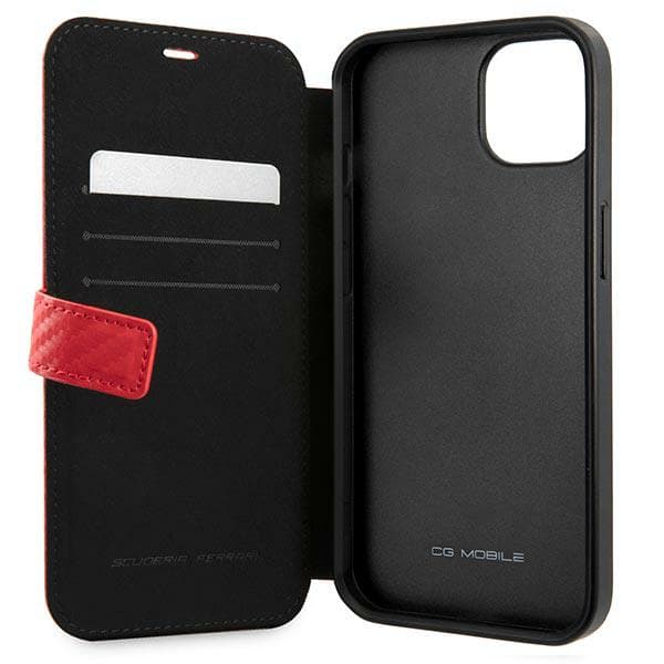 Ferrari Book On Track Carbon Stripe cover til iPhone 13 mini, rød