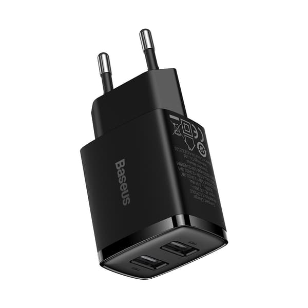 Kompakti 2 x USB 10,5 W musta seinälaturi