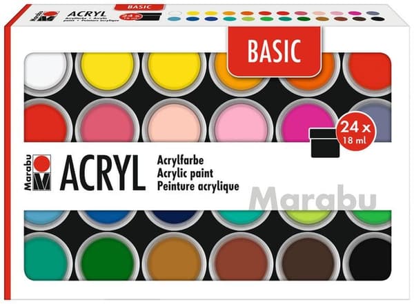 Basis akrylmaling 18 ml 24 farver