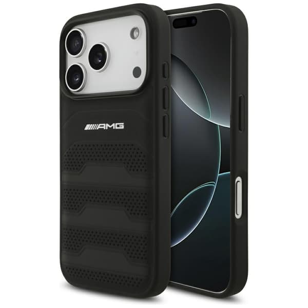 AMG Lædercover med Prægede Linjer og Logo til iPhone 17 Pro Sort