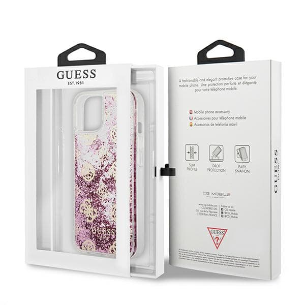 Guess Peony Liquid Glitter-cover til iPhone 13 mini, lyserød