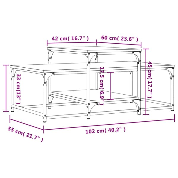 vidaXL sofabord brunt egetræ 102x60x45 cm