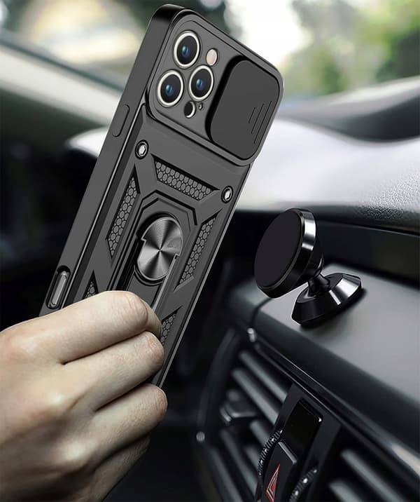 Etui til iPhone 16 Pro med panserring og forstærket bagside, sort + glas