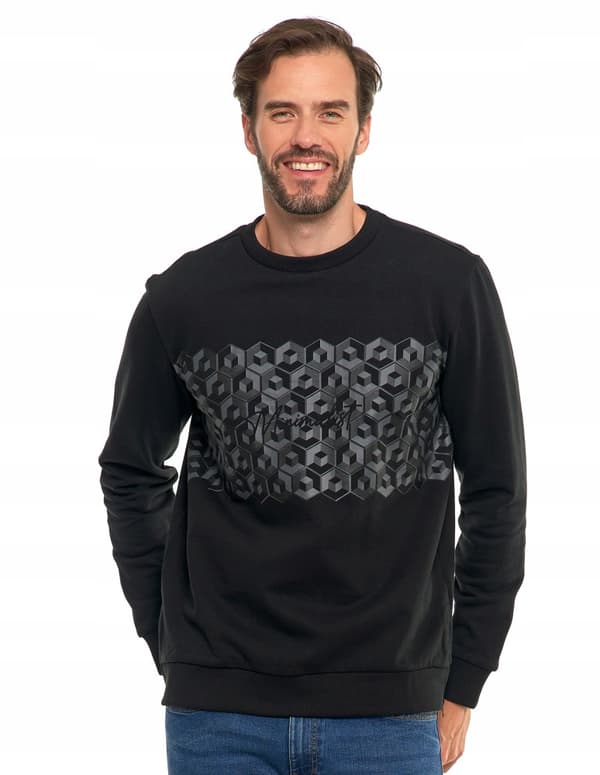 Moraj herrhoody med tryck svart bomull stl L