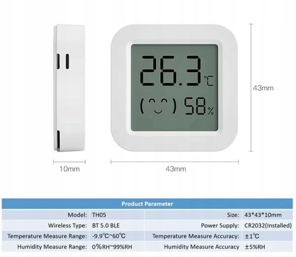 TH05 Bluetooth Tuya LCD temperatur- og fugtighedssensor, 1,5-tommer skærm