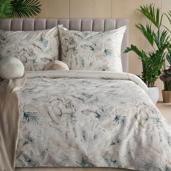 Bäddset SPRING/82 löv beige turkos 140x200 cm satin