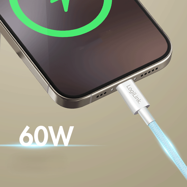 LogiLink USB-C til USB-C kabel 1,5 m nylon 60W 480 Mbps blå USB 2.0