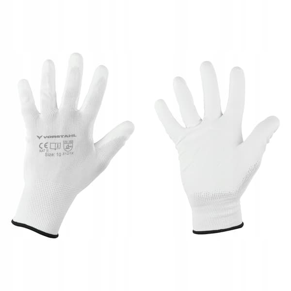 Polyesterhandskar med polyuretan, vita, 12-pack, storlek 10, Vorstahl-kvalitet