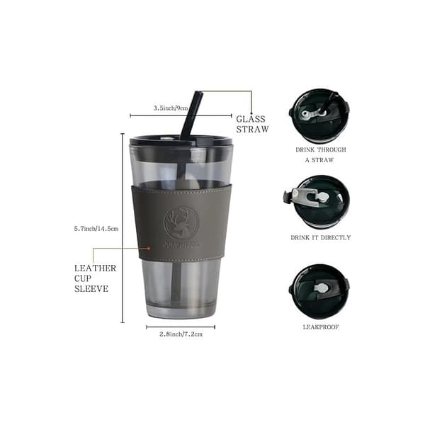 Glaskaffekrus med sugerør og lukning 450 ml COP09B