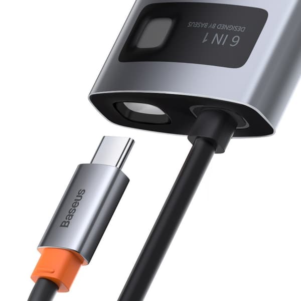 Multifunktionel 6-i-1 USB HUB USB-C PD HDMI 3x USB 3.2 RJ45 Grå