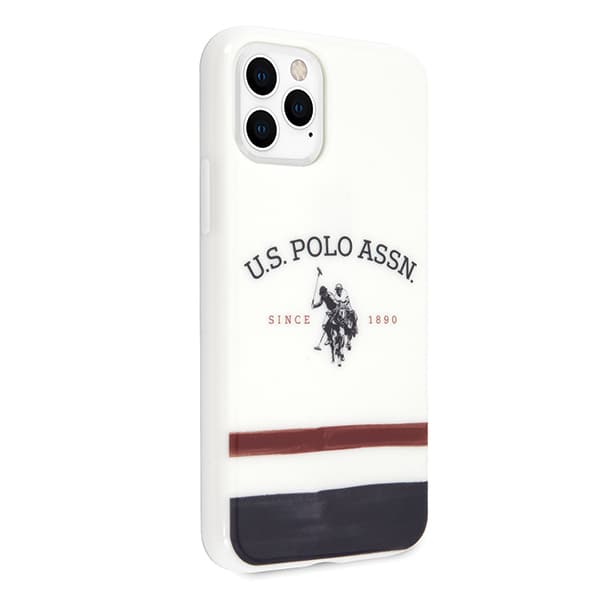 US Polo Tricolor Pattern Collection-skal till iPhone 11 Pro Max, vitt