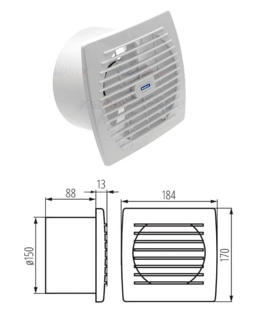 Väggkanalfläkt 150mm 22W Timer Vit KANLUX