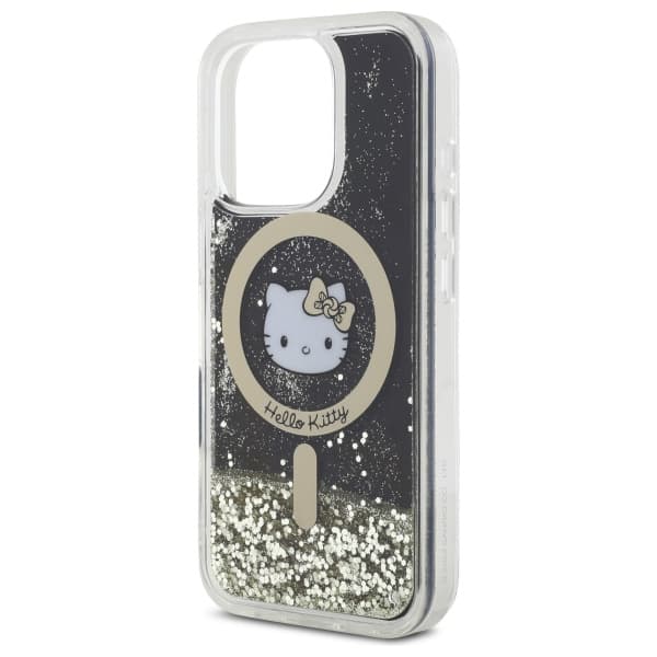 Hello Kitty Liquid Glitter Fever MagSafe-etui til iPhone 16 Pro Max, sort og guld