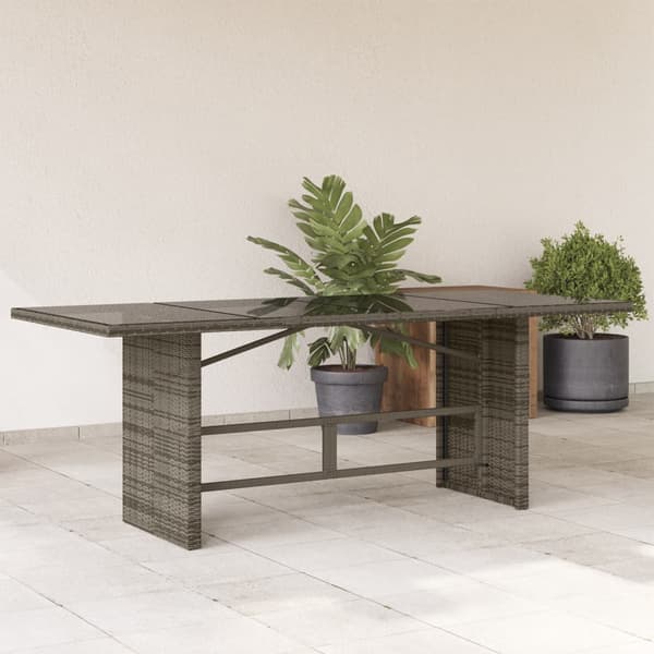 vidaXL havebord med glasplade, grå, 190x80x75 cm