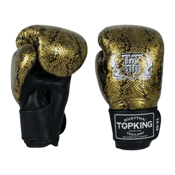 Top King Super Star Snake Muay Thai Boksehandsker 10OZ Sort/Guld