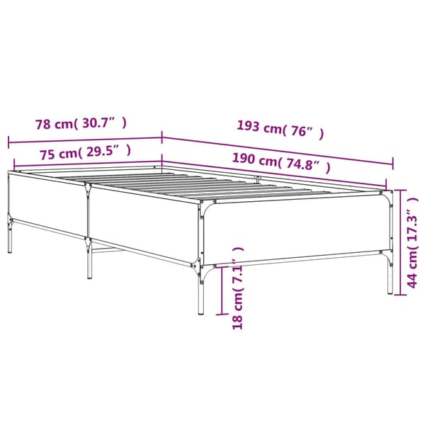 vidaXL Sängram brun ek 75x190 cm träbaserat material