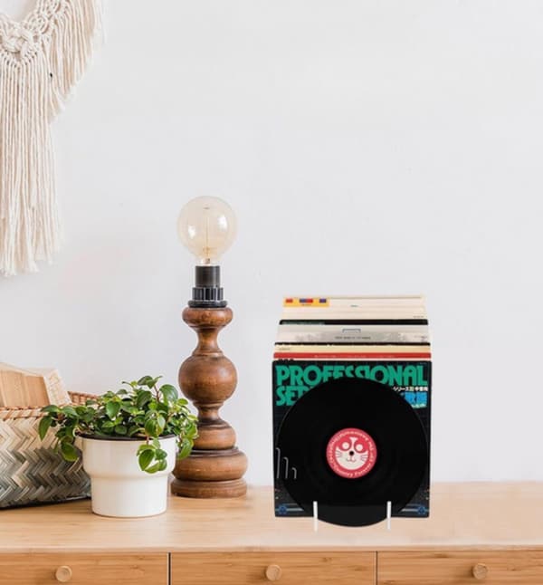 Akrylskab til opbevaring af vinylplader.