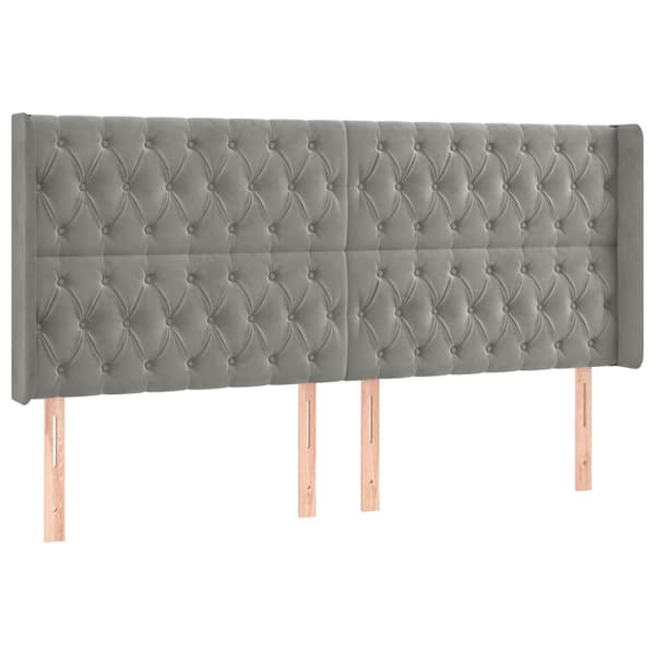 vidaXL Siivekäs sängynpääty vaaleanharmaa 203x16x118/128 cm sametti