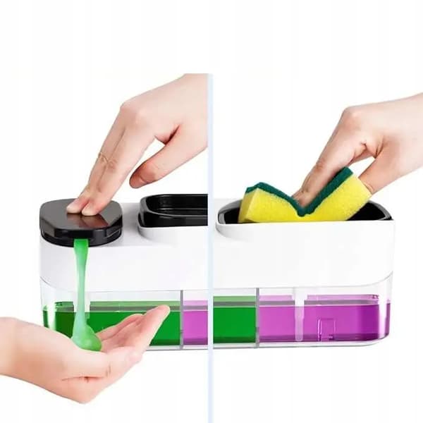 2-i-1 sæbedispenser med svampeholder til vask 1 stk.