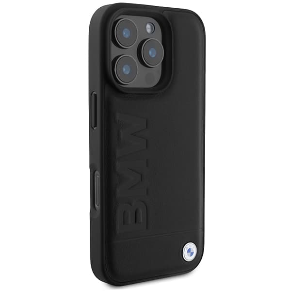 BMW Læder Hot Stamp MagSafe-etui til iPhone 16 Pro Max, Sort