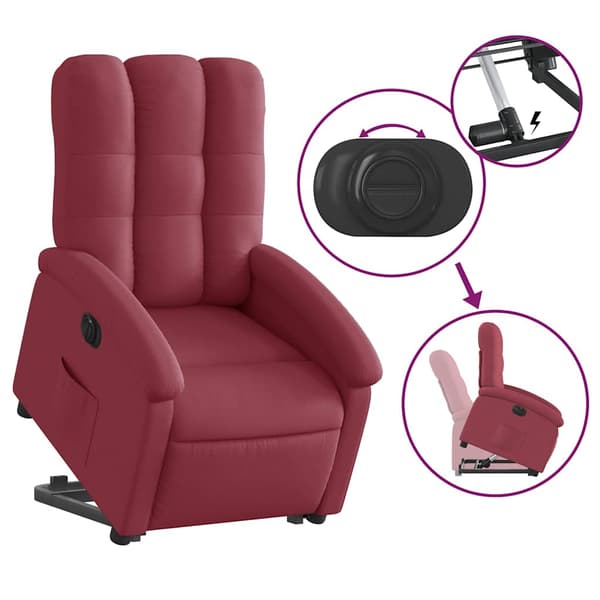 vidaXL Elektrisk lyftande massagefåtölj, vilstol, vinröd
